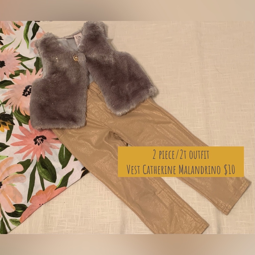 2 piece outfit Faux Vest and Gold leggings
